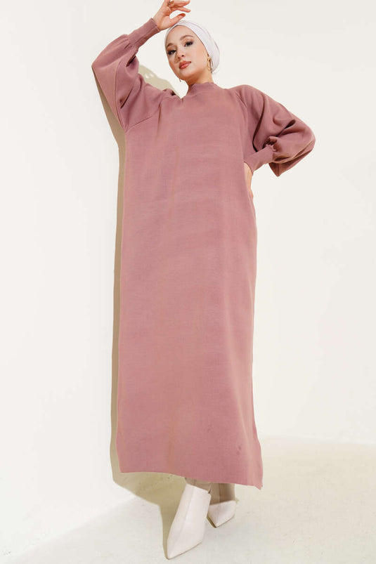 Robe En Tricot À Manches Ballon Rose Taupe