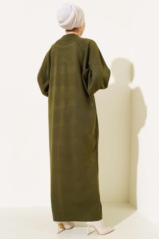 Haki Strickkleid Mit Ballonärmeln