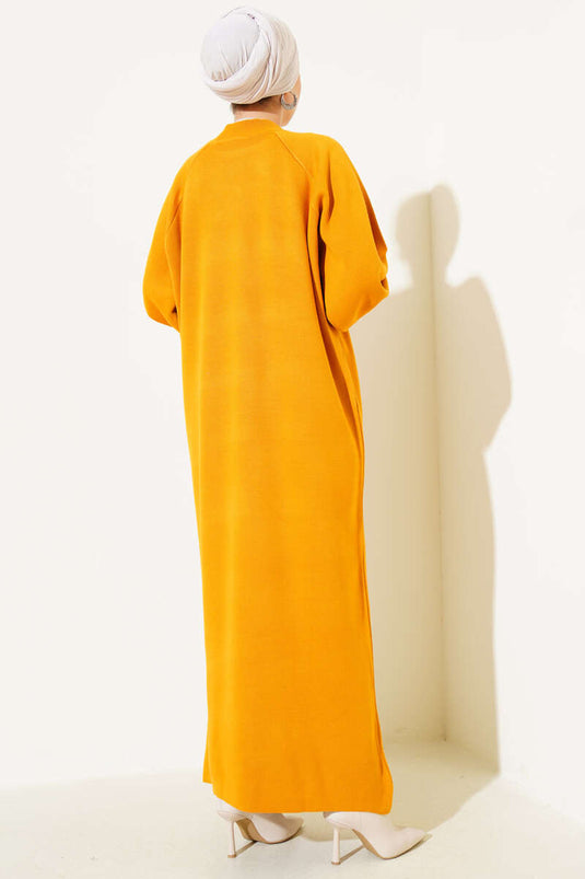 Robe en tricot à manches ballon moutarde