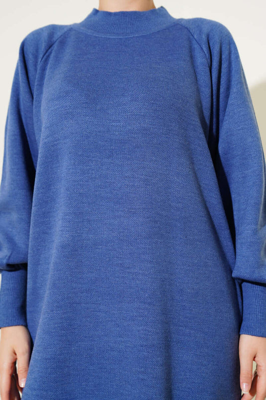 Robe en tricot à manches ballon indigo