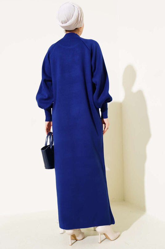 Robe En Maille À Manches Ballon Bleu Marine