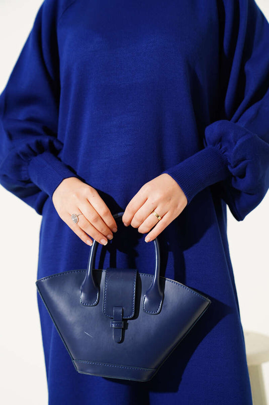 Robe En Maille À Manches Ballon Bleu Marine