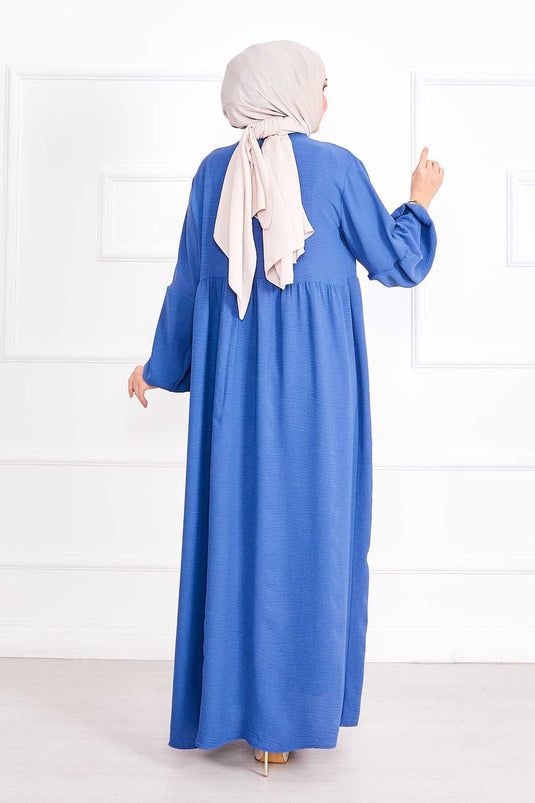 Balloon Sleeve Buttoned Hijab Dress Indigo