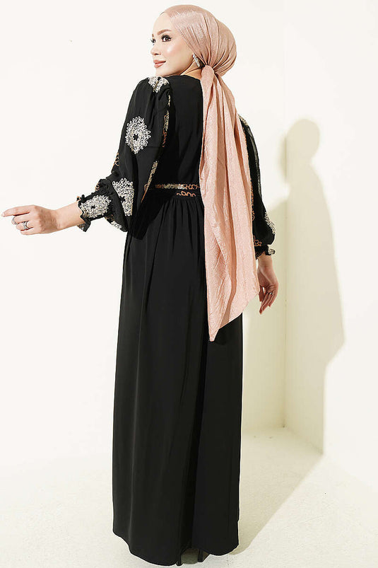 Robe Brodée À Manches Bouffantes Latte
