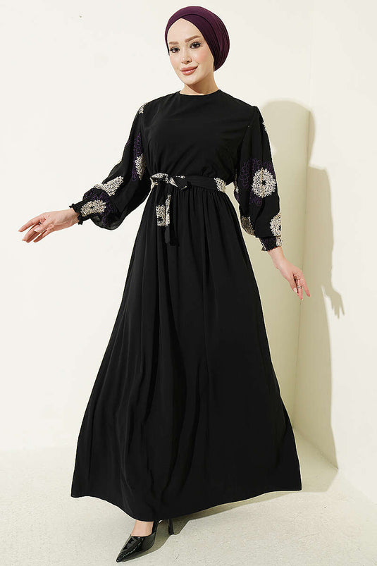 Robe Mor À Manches Bouffantes Et Brodée