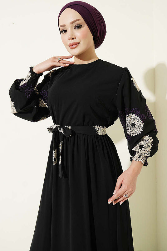 Robe Mor À Manches Bouffantes Et Brodée