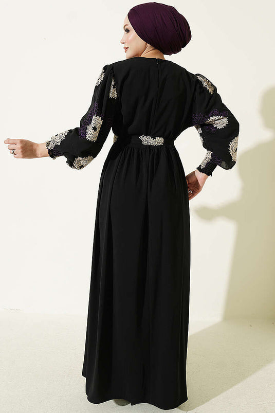 Robe Mor À Manches Bouffantes Et Brodée