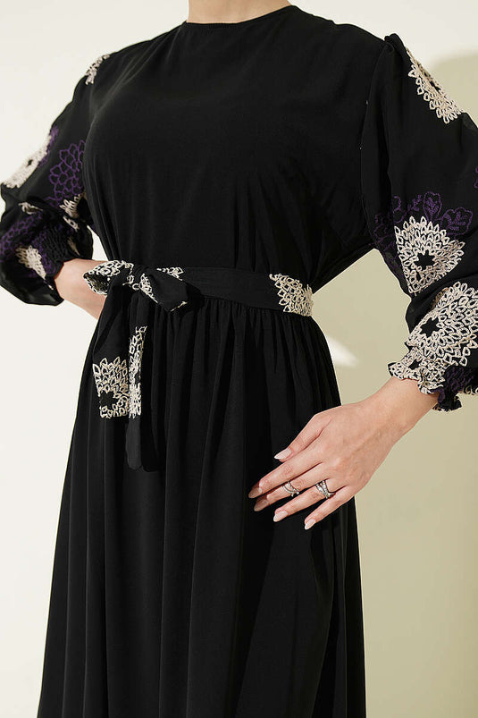 Robe Mor À Manches Bouffantes Et Brodée