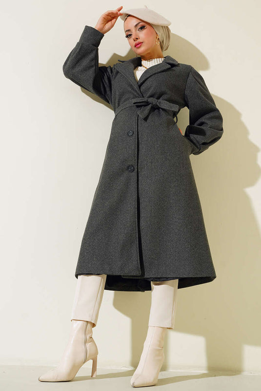 Manteau long en cachemire anthracite à manches ballon