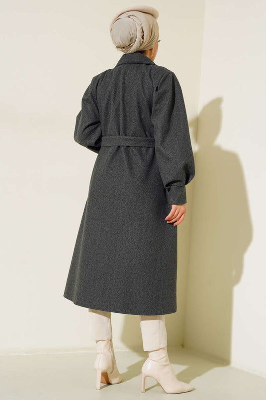 Manteau long en cachemire anthracite à manches ballon