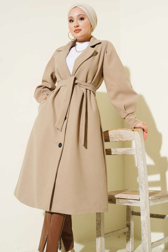 Balloon Sleeve Long Model Latte Cashmere Coat