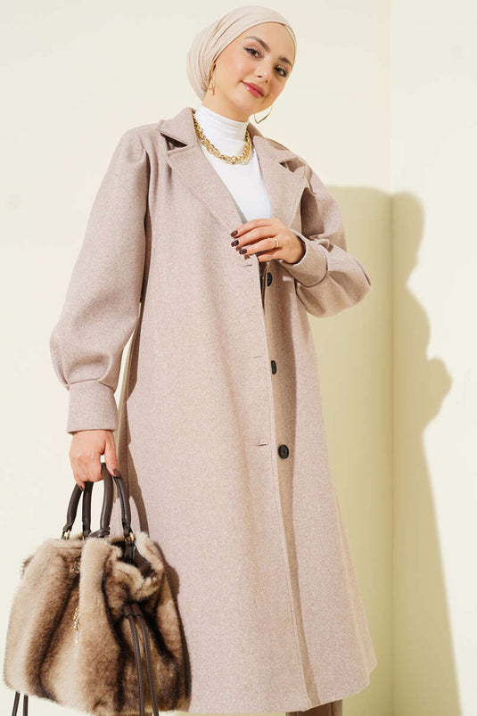 Manteau long en cachemire et vison à manches ballon