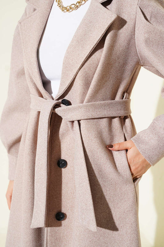 معطف طويل من الكشمير المنك بأكمام منفوخة