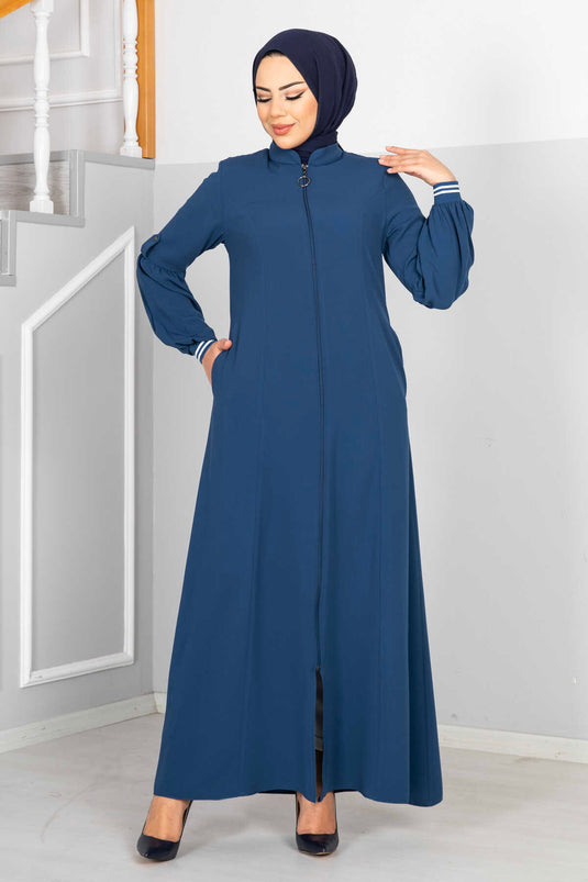 Hijab détaillé à manches ballon Abaya Indigo