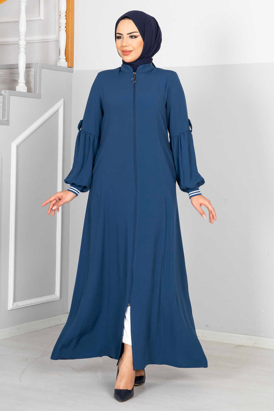 Hijab détaillé à manches ballon Abaya Indigo