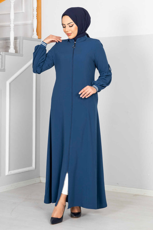 Hijab détaillé à manches ballon Abaya Indigo