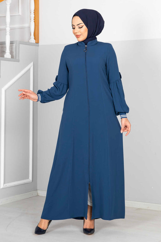 Hijab détaillé à manches ballon Abaya Indigo