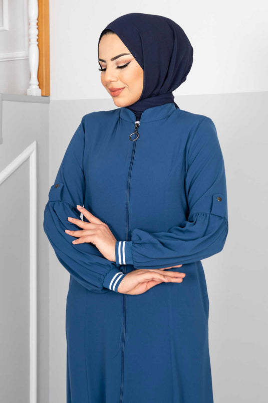 Hijab détaillé à manches ballon Abaya Indigo