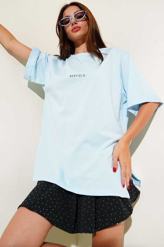 Barfield Print T-shirt met dubbele mouwen, lichtblauw
