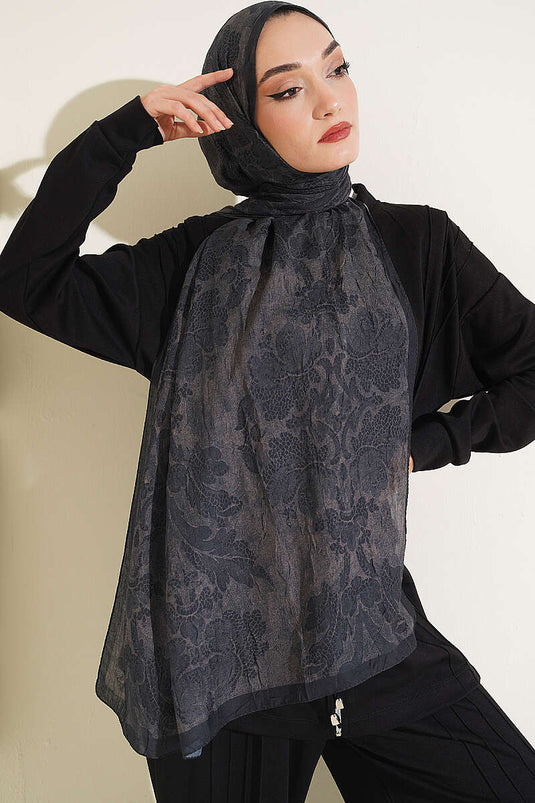 Écharpe En Bambou À Motif Baroque Noir