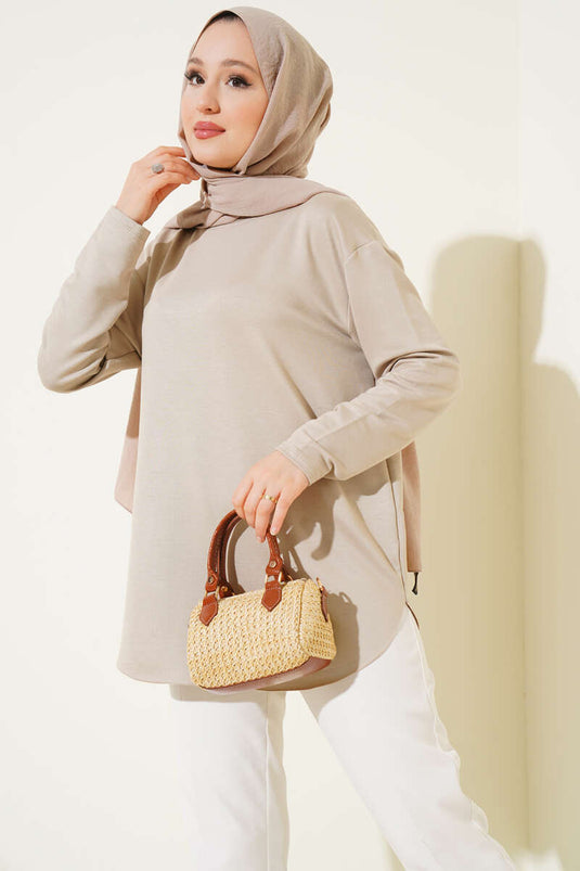 Basic Alt Dikişsiz Tunik Bej