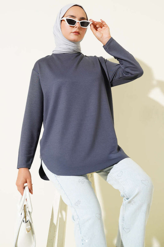 Basic Seamless Bottom Tunic, Smoke Grey