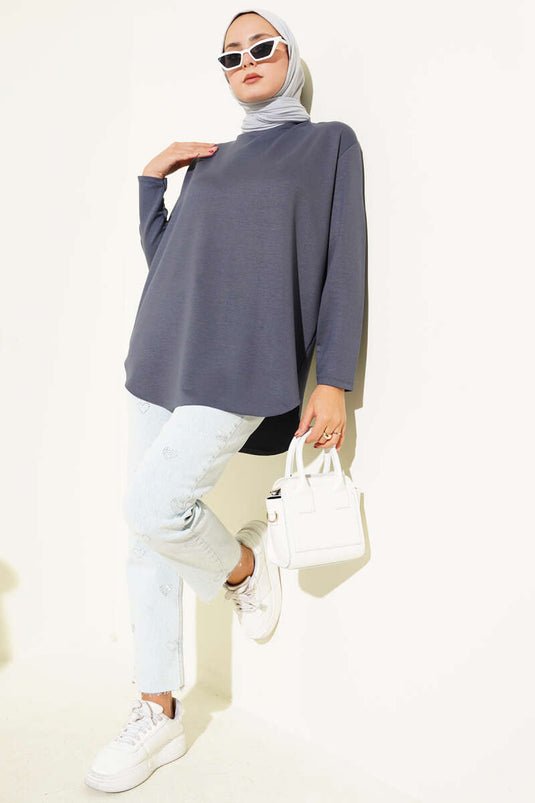 Basic Seamless Bottom Tunic, Smoke Grey