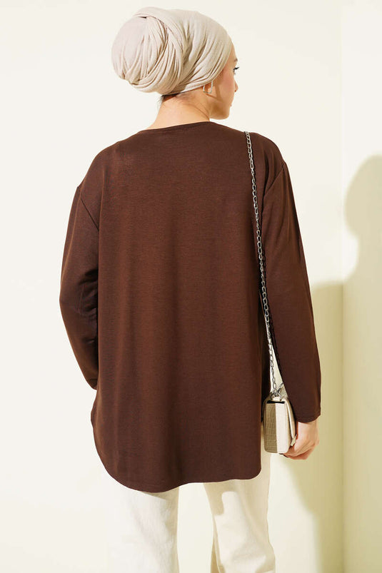 تونيك أساسي بدون درزات بني