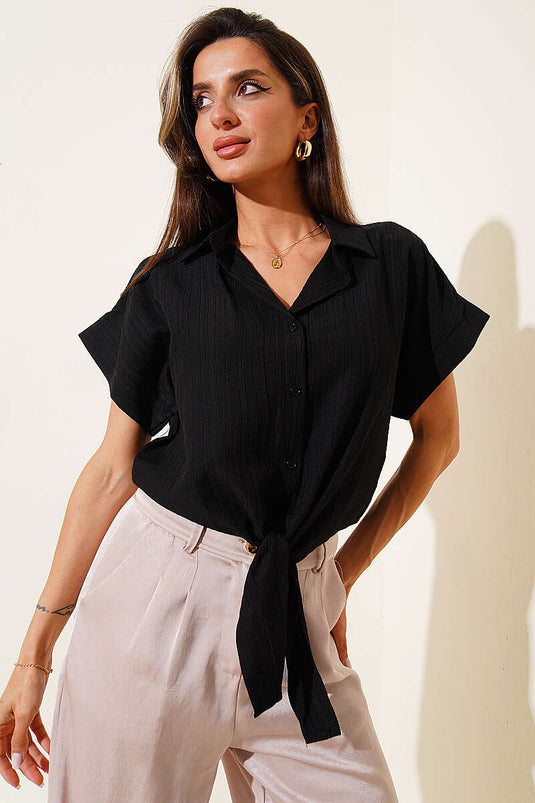 Basic Tie-Front Shirt Black