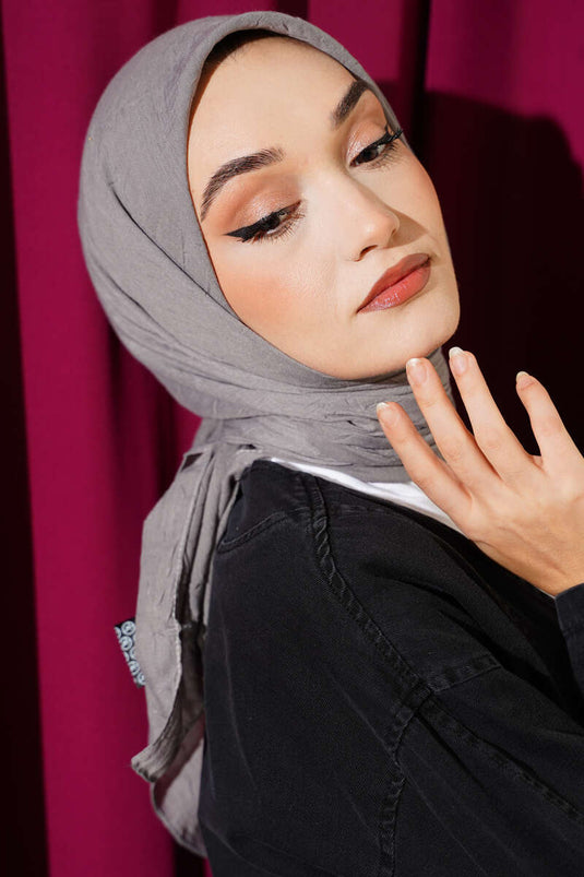 Écharpe basique en bambou froissé, gris ardoise