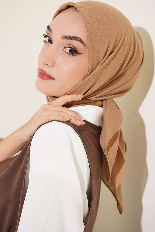 Basic Bambu Kraş Eşarp Kum Bej