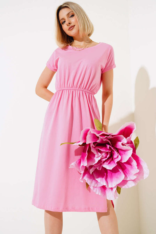 Robe rose basique à taille élastique