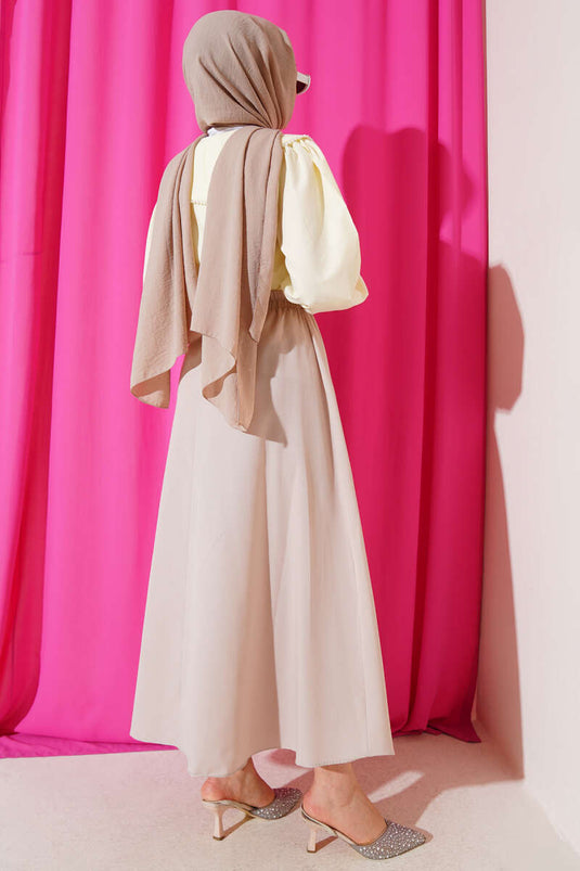Basic Elastic Waist Skirt Beige