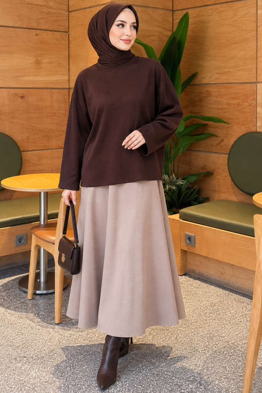 Basic Coffee Crew Neck Blouse