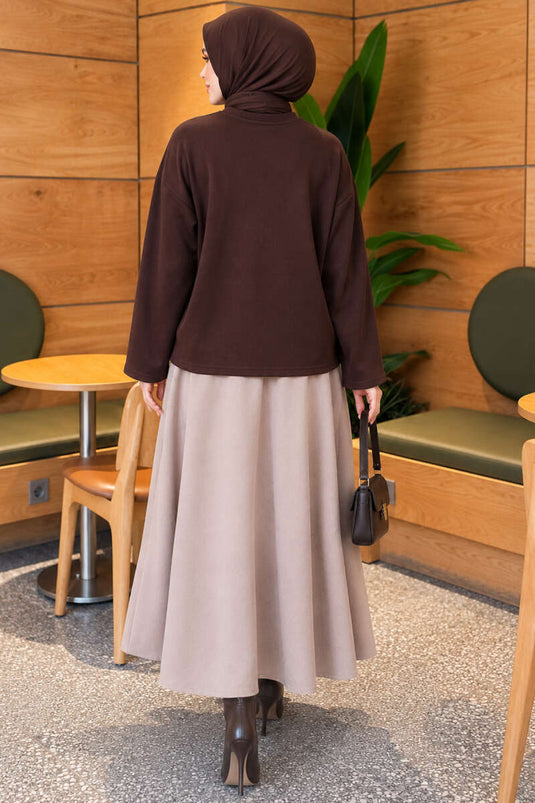 Basic Coffee Crew Neck Blouse