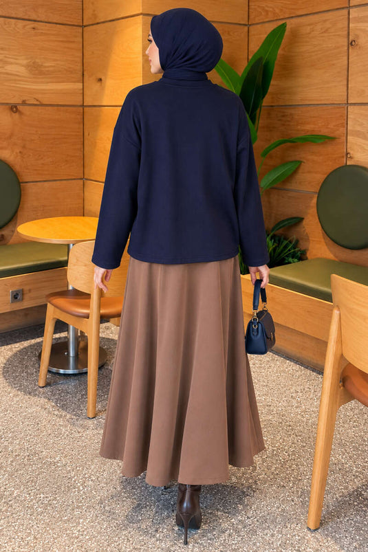 Basic Navy Blue Crew Neck Blouse