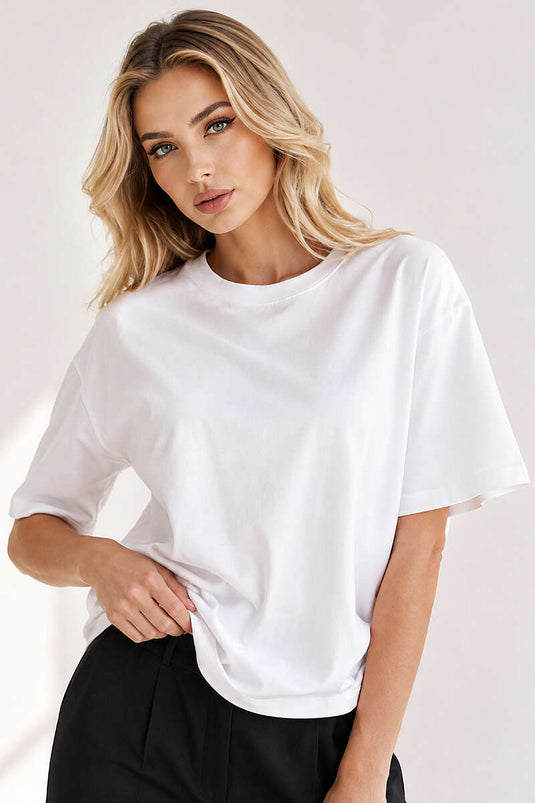 Basic Bisiklet Yaka Detaylı T-shirt Beyaz