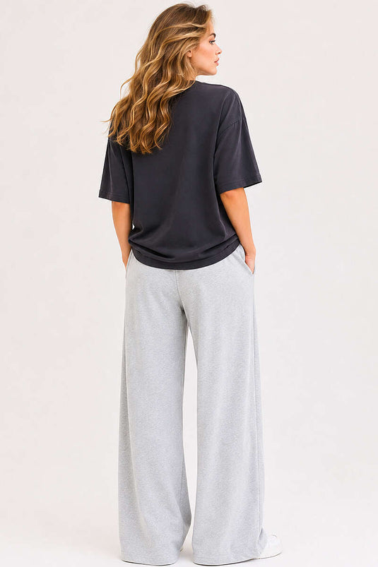 Basic Bisiklet Yaka Detaylı T-shirt Füme