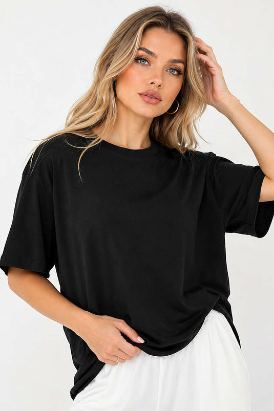 Basic Bisiklet Yaka Detaylı T-shirt Siyah