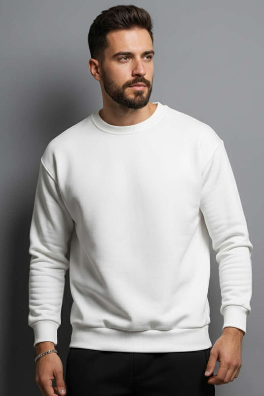 Basic Crew Neck Men's Sweatshirt, Ecru