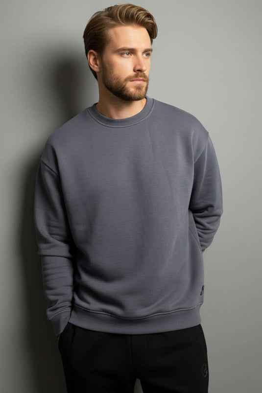Basic Crew Neck Men's Sweatshirt, Dark Gray