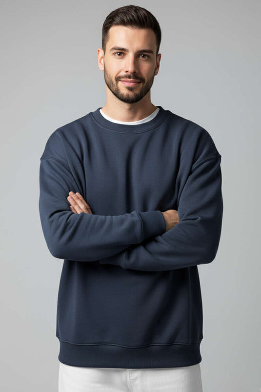 Sudadera básica de cuello redondo para hombre azul marino
