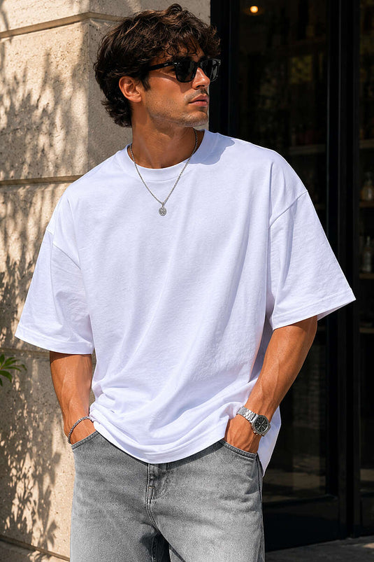 T-shirt oversize homme col rond basique blanc
