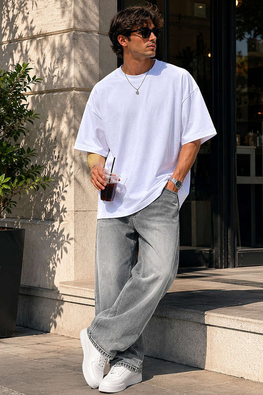 T-shirt oversize homme col rond basique blanc