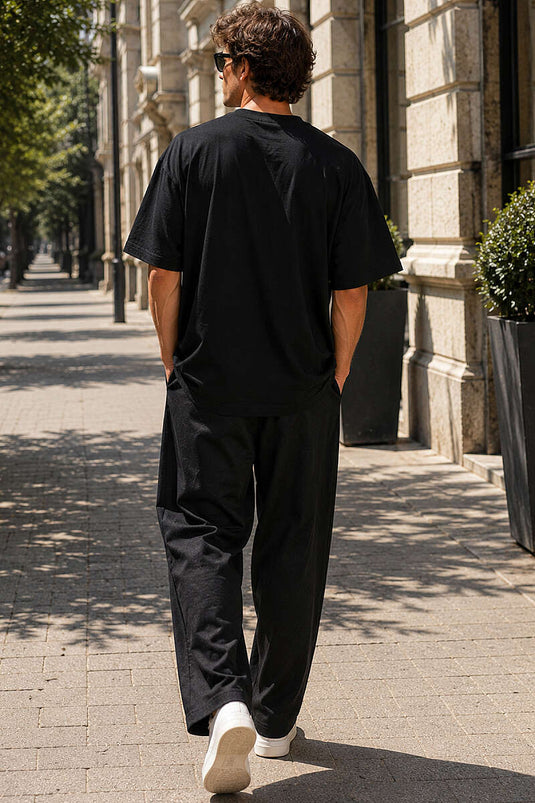 T-shirt oversize homme col rond basique noir
