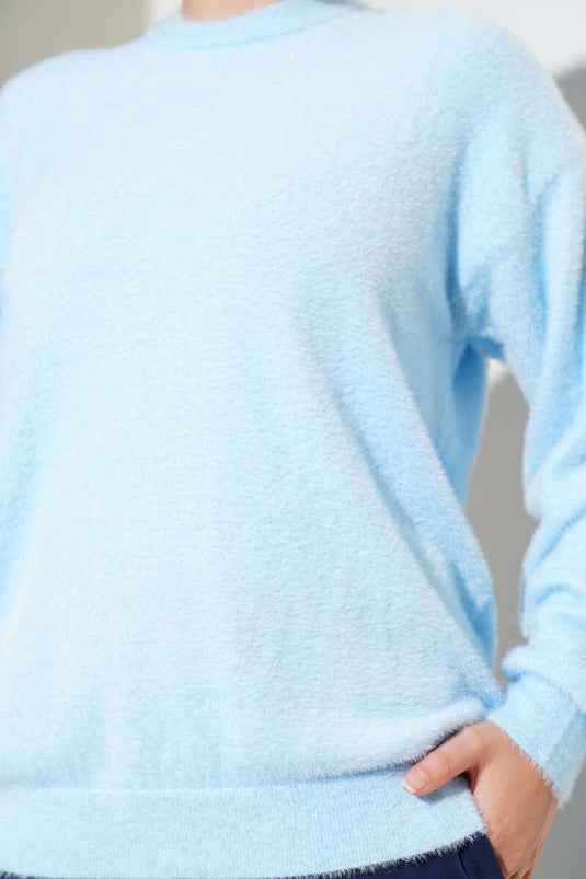 Basic Rundhalspullover mit Bärten Blau