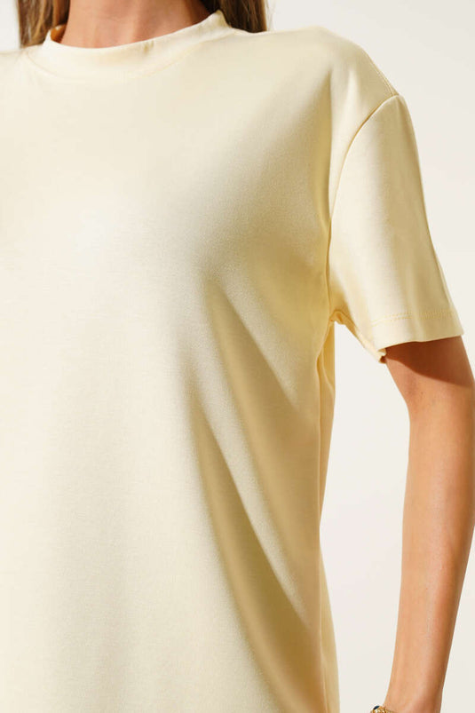 Basic Bisiklet Yaka T-shirt Sarı