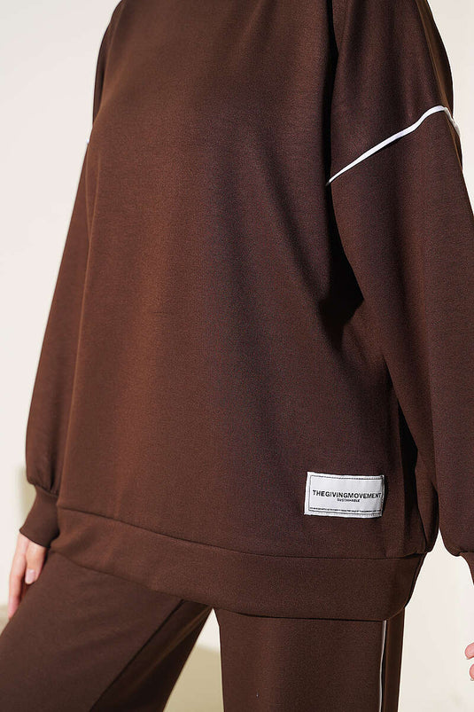 Basic Beige Tie-Detail Two-Piece Set