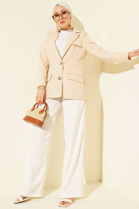 Basic Cepli Ceket Bej