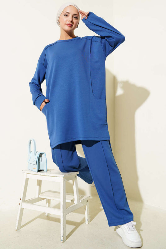 بدلة جيب أساسية من قطعتين نيلي